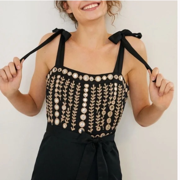 Natasha Mirrored Boho Peasant Hipster Hippie Art Deco Farm Hip Wide Leg Jumpsuit - Picture 3 of 4